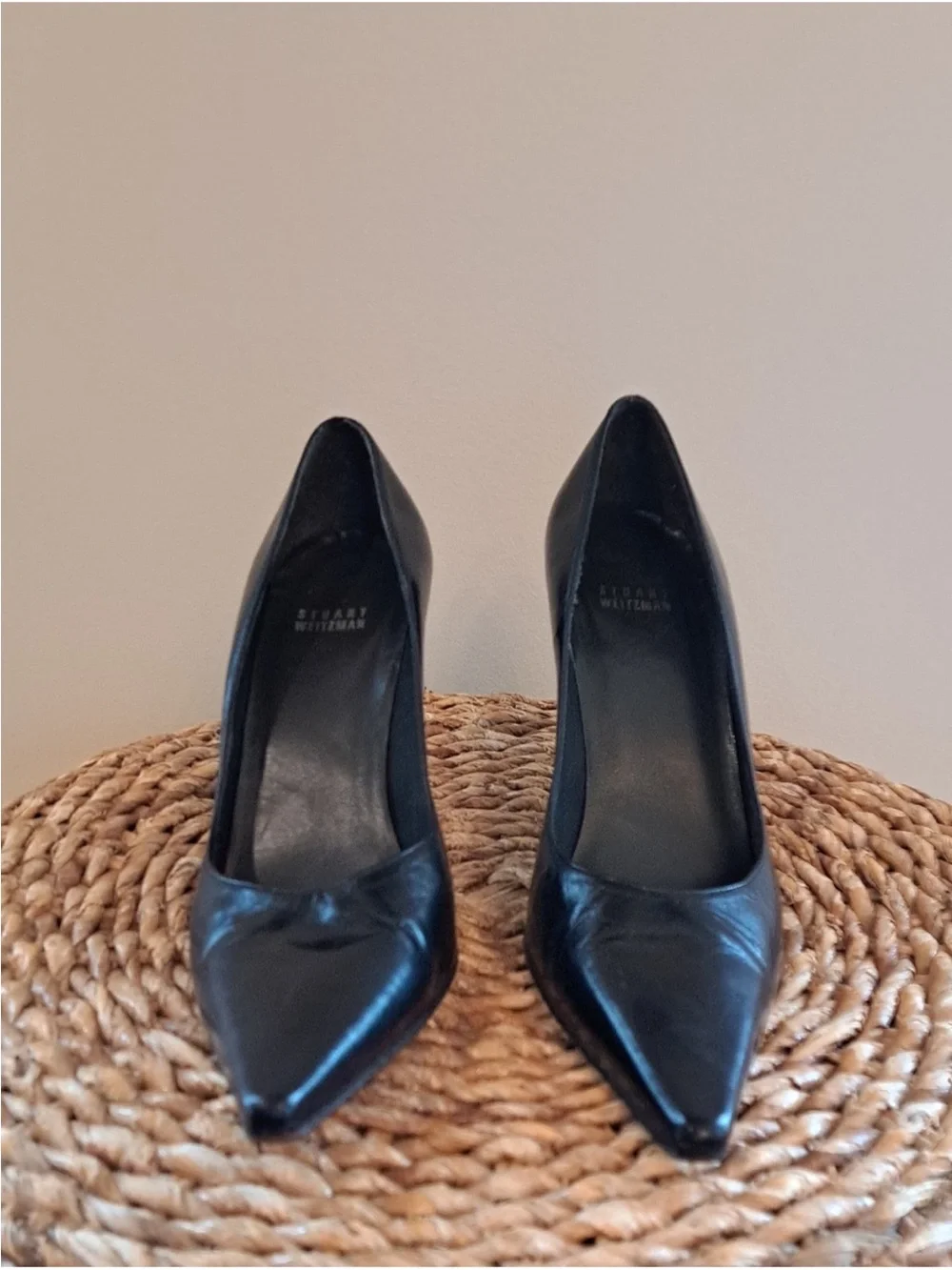 Stuart Weitzman Black Pointed Leather Pumps